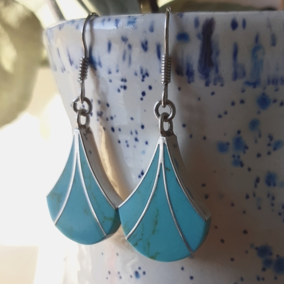 Jewelry - NEW TURQUOISE | SILVER FAN DROP EARRINGS